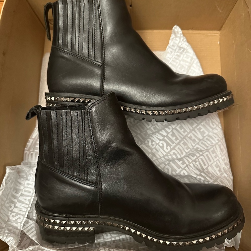 Steve Madden Black Ankle Boots with Studded Detail